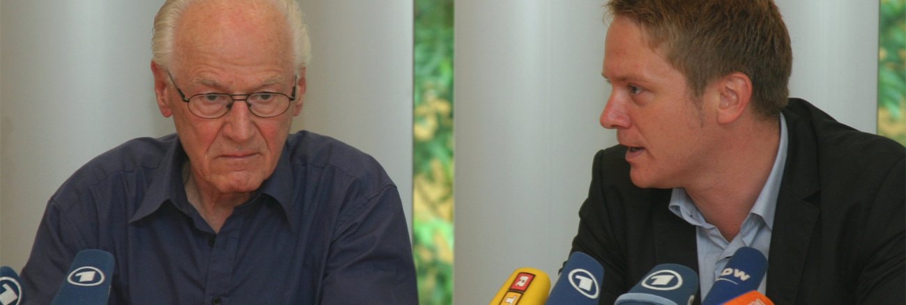 Ludwig Baumann und Jan Korte bei einer gemeinsamen Pressekonferenz am 2. Juli 12009