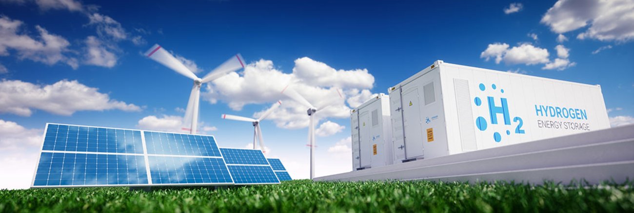 Wasserstoff-Stromspeicher mit Windrädern und Solaranlagen Wasserstoff-Stromspeicher mit Windrädern und Solaranlagen