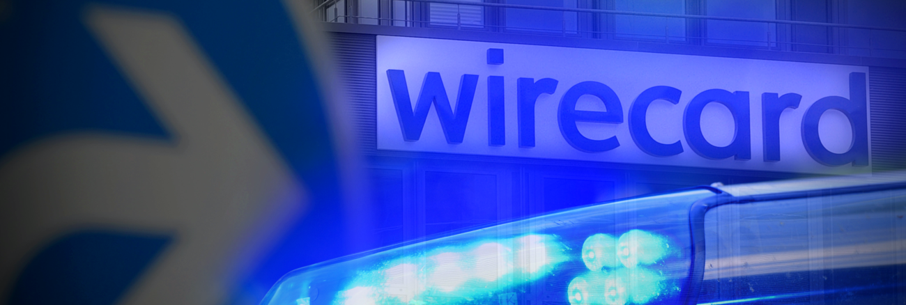 Fotomontage: Blaulicht vor dem Wirecard-Firmenlogo © picture alliance/SvenSimon/FrankHoermann Fotomontage: Blaulicht vor dem Wirecard-Firmenlogo © picture alliance/SvenSimon/FrankHoermann